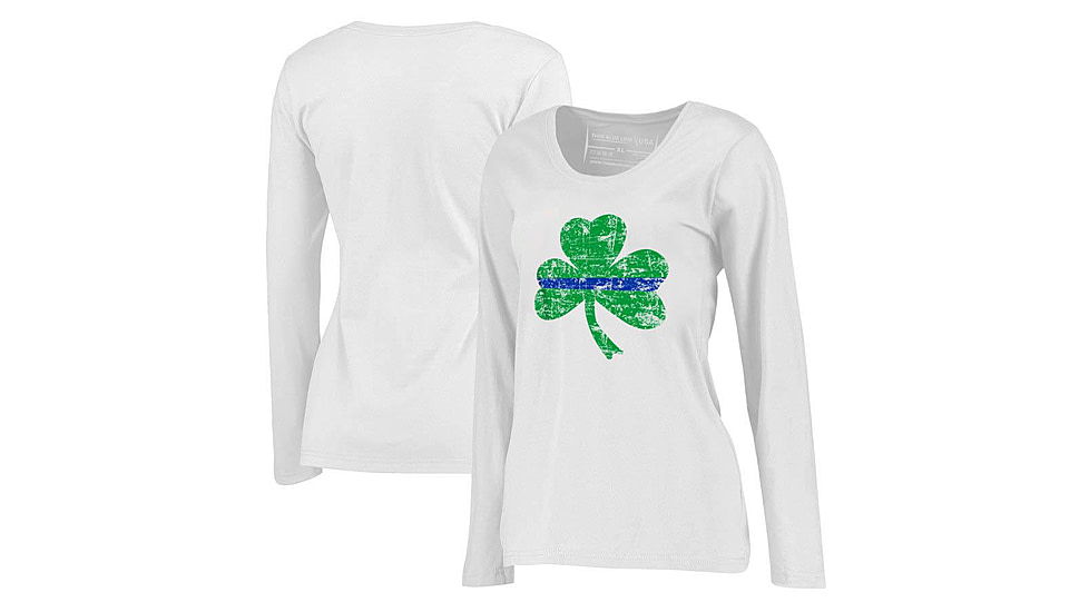 Thin Blue Line Long Sleeve, Womens, Shamrock, White - STPAT-TBL-WOM-LS-WHITE-LARGE