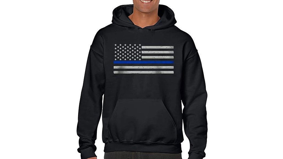 Thin Blue Line Men's Classic Hoodie - TBL-H-BIG-LOGO-BLACK-XXL