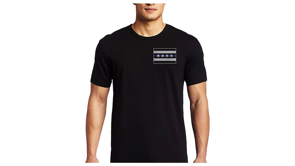 Thin Blue Line Men's T-shirt - Chicago Flag, Black - CHIC-BLACK-XXL