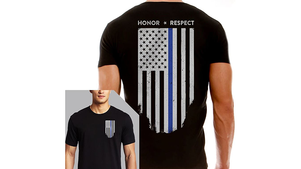 Thin Blue Line Men's T-shirt - Flag - Honor &amp; Respect, Thin Blue Line - TBL-BLACK-XXL