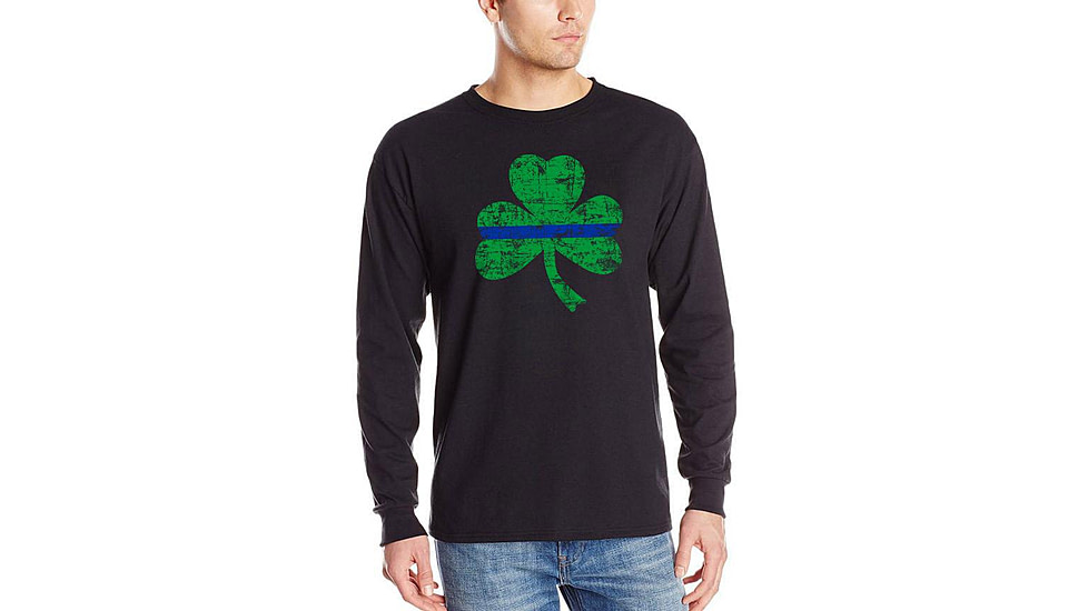 Thin Blue Line Mens Long Sleeve - Shamrock - MEN-LS-SP-BLACK-LARGE