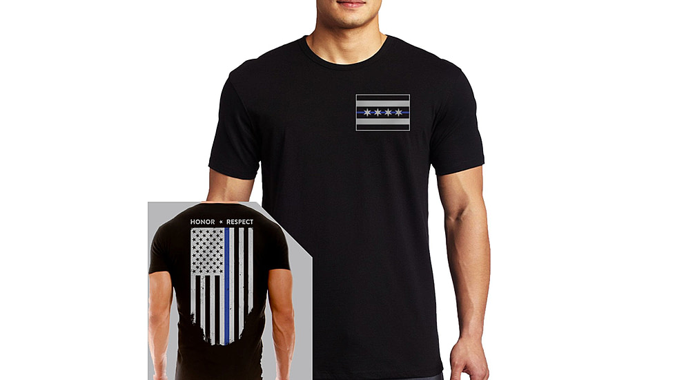 Thin Blue Line Mens T-shirt - Chicago Flag, Black - CHIC-BLACK-XXXL