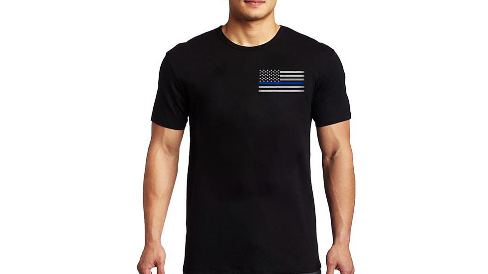 Thin Blue Line Mens - T-shirt - Flag, Black - MEN-TBL-SMALL-LOGO-BLACK-LARGE