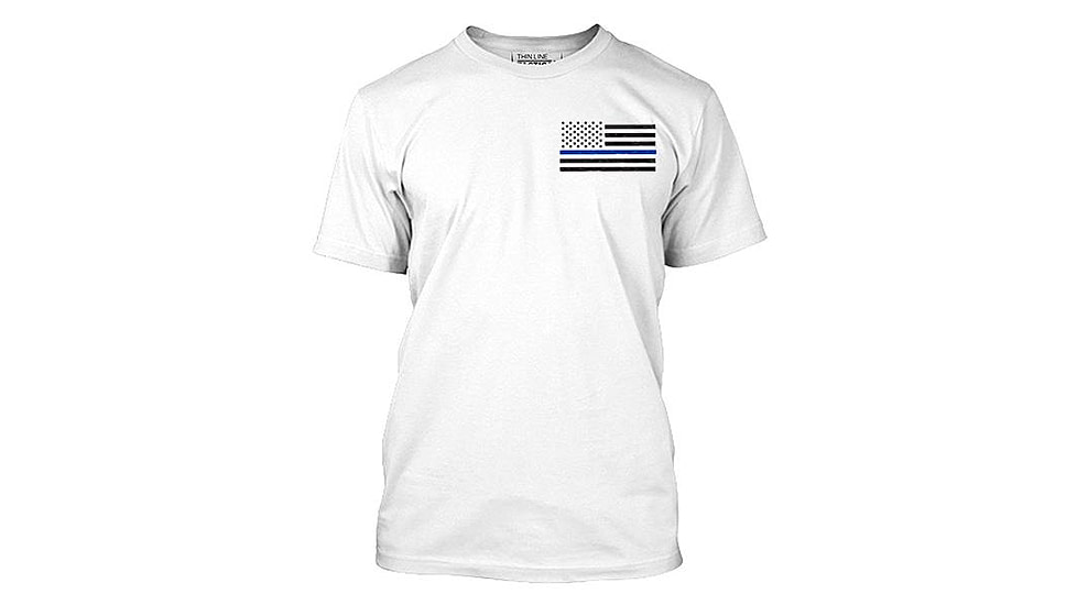 Thin Blue Line Mens - T-shirt - Flag, White - MEN-TBL-SMALL-LOGO-WHITE-LARGE