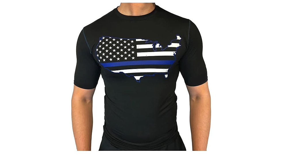 Thin Blue Line Performance USA Compression Shirt - Men's, Black, 2XL, TBL-COMP-USA-XXL