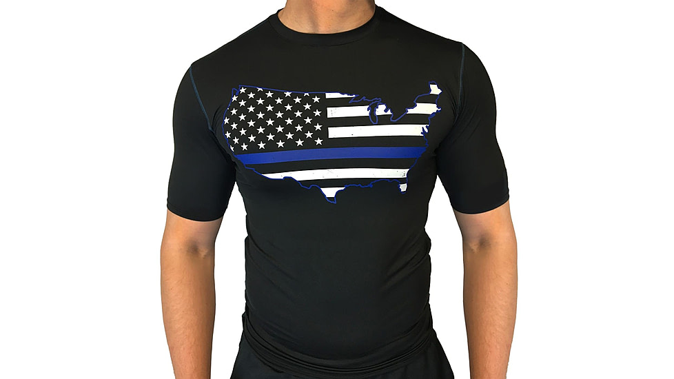 Thin Blue Line Performance USA Compression Shirt - Men's, Black, Large, TBL-COMP-USA-LARGE