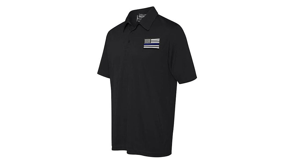 Thin Blue Line Polyester Sport Polo - Flag, Black - TBL-POLO-SPORT-XXL