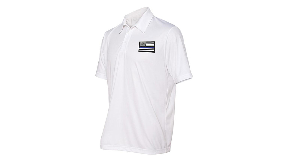 Thin Blue Line Polyester Sport Polo - Flag, White - TBL-POLO-SPORT-WHITE-XXXL
