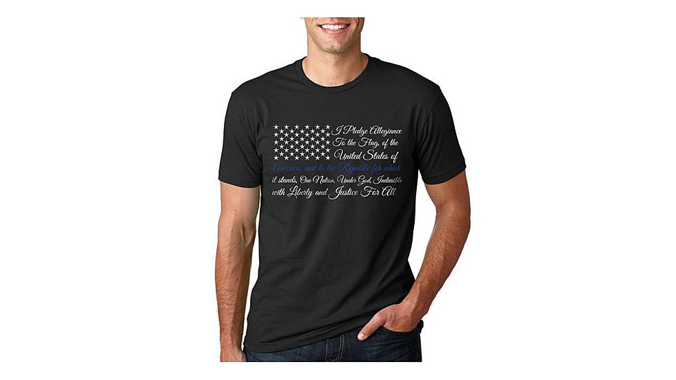 Thin Blue Line Pledge Of Allegiance Flag T-shirt - Mens, Extra Large, Black, MEN-TBL-POA-BLACK-XL