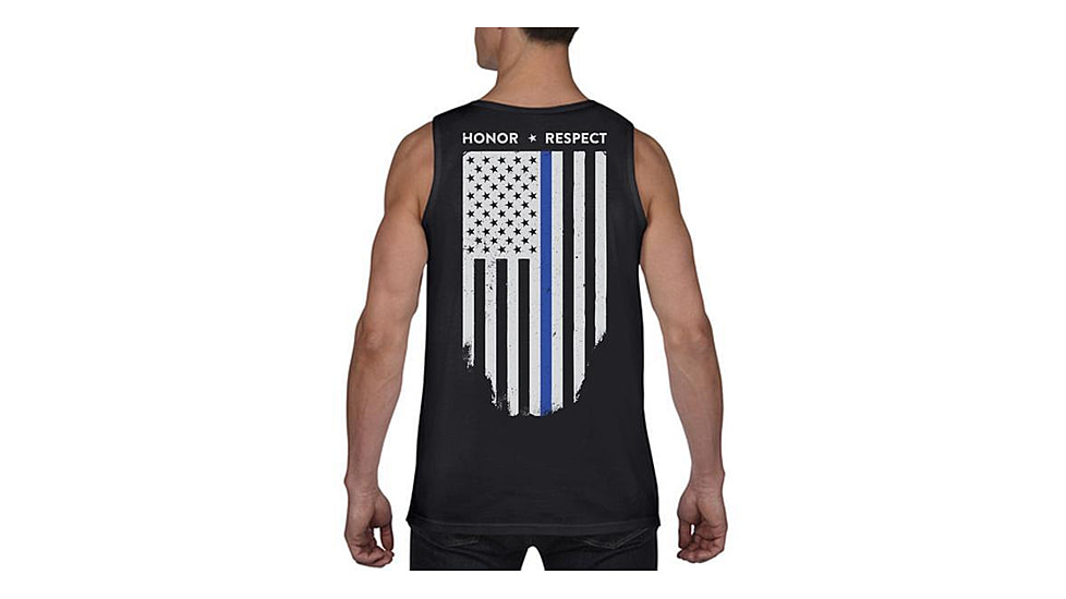 Thin Blue Line American Flag Honor &amp; Respect Tank - Mens, Large, Black, TBL-TANK-BLACK-L