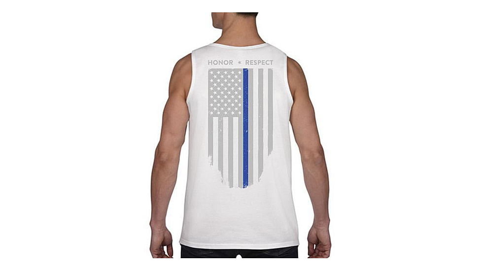 Thin Blue Line American Flag Honor &amp; Respect Tank - Mens, Medium, White, TBL-TANK-WHITE-M