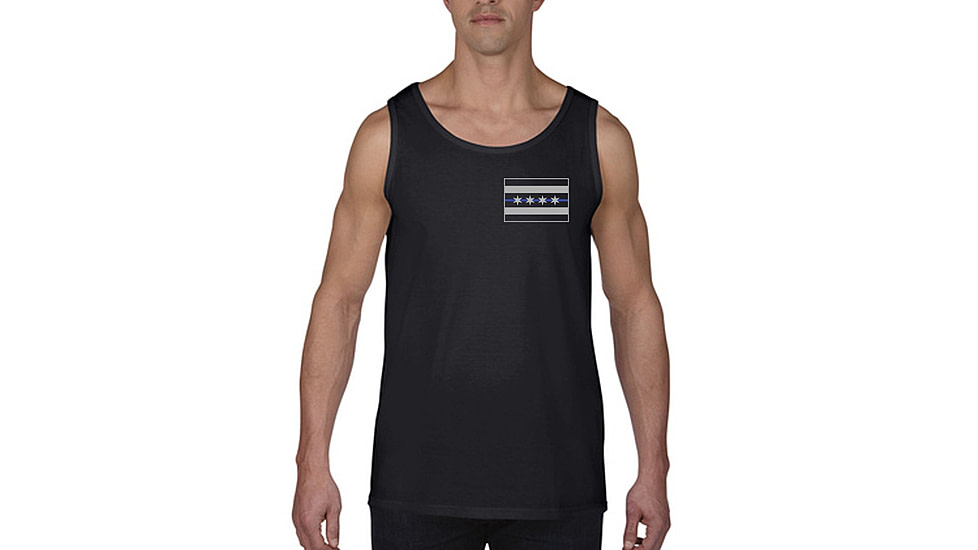 Thin Blue Line Tank - Chicago Flag, Black - CHIC-TANK-BLACK-L