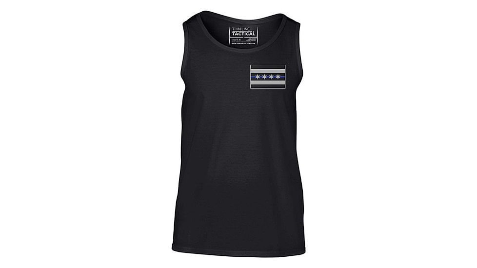 Thin Blue Line Tank - Chicago Flag, Black - CHIC-TANK-BLACK-L