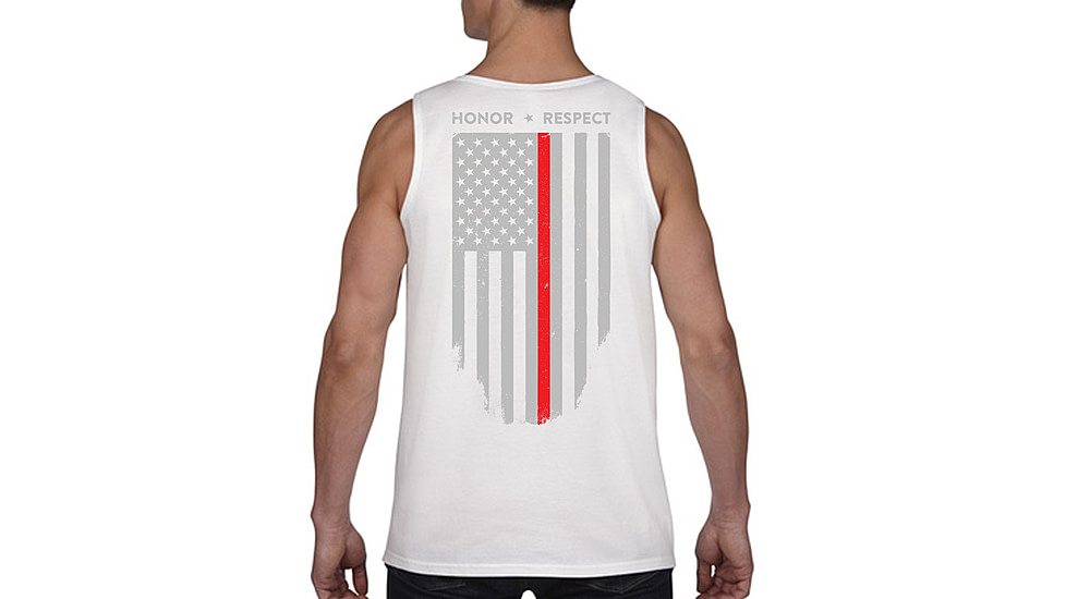 Thin Blue Line Tank - Thin Red Line American Flag - Honor &amp; Respect, White - TRL-TANK-WHITE-L