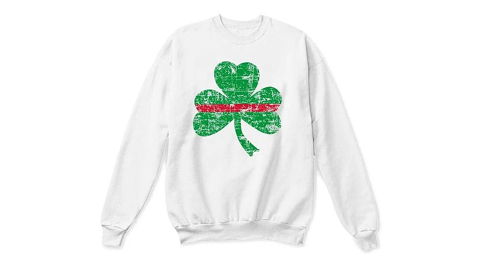 Thin Blue Line Thin Red Line Crewneck, Shamrock, White - STPAT-TRL-CREW-WHITE-XXL