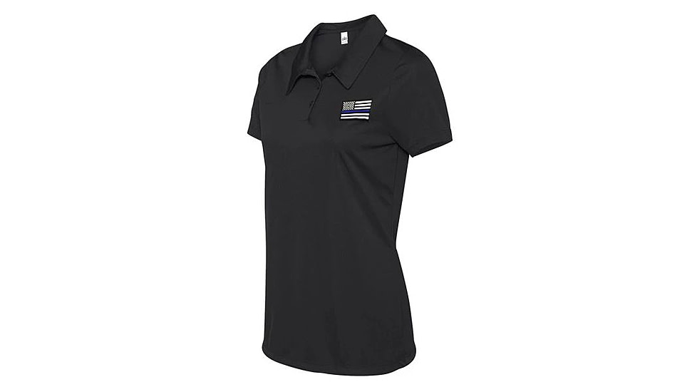 Thin Blue Line Women's Polyester Polo - Embroidered Flag - TBL-WOMEN-POLO-BLACK-XXL