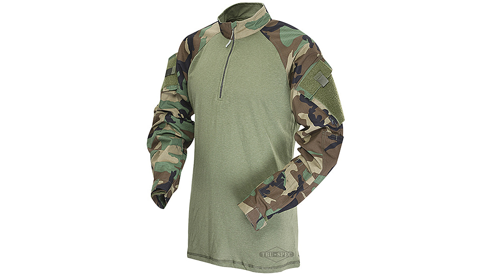 Tru-Spec 1/4 Zip Tac Response Combat Shirt Nylon/Cotton Rip-Stop, Woodland/Olive Drab, XSmall Regular 2545002