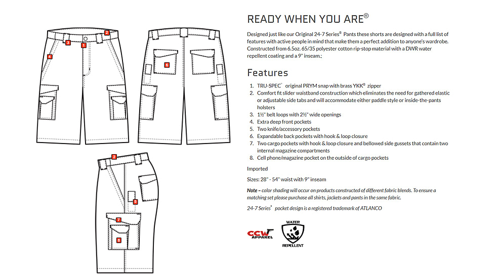 Tru-Spec 24-7 9in Shorts - Mens, Size 48, Black 4265012