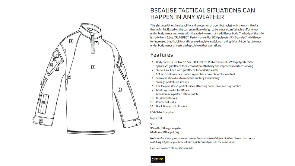 TRU-SPEC T.R.U. Combat 1/4 Zip Long Sleeve Shirt - Mens, Ranger Green, 3XL, Regular, 2514008
