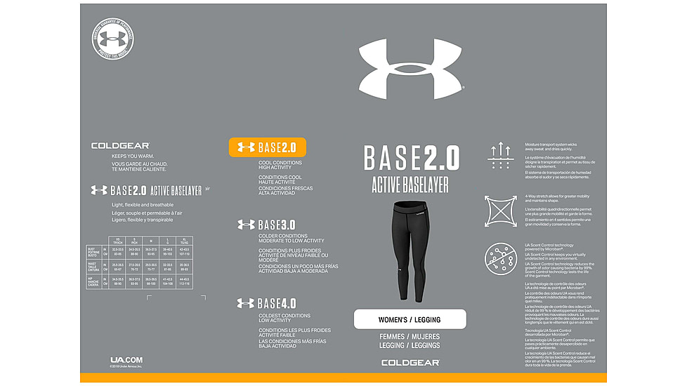 Under Armour ColdGear Base 2.0 Legging - Women's, Large, Black, 1343325001LG