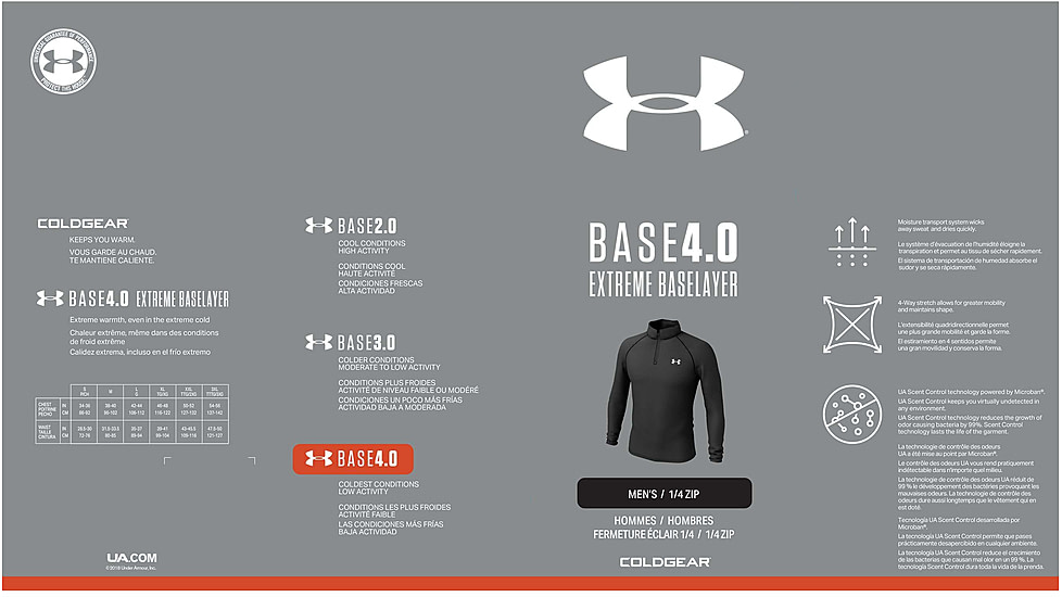 Under Armour ColdGear Base 4.0 1/4 Zip Long Sleeve Top - Mens, Black, 2X-Large, 13432420012X