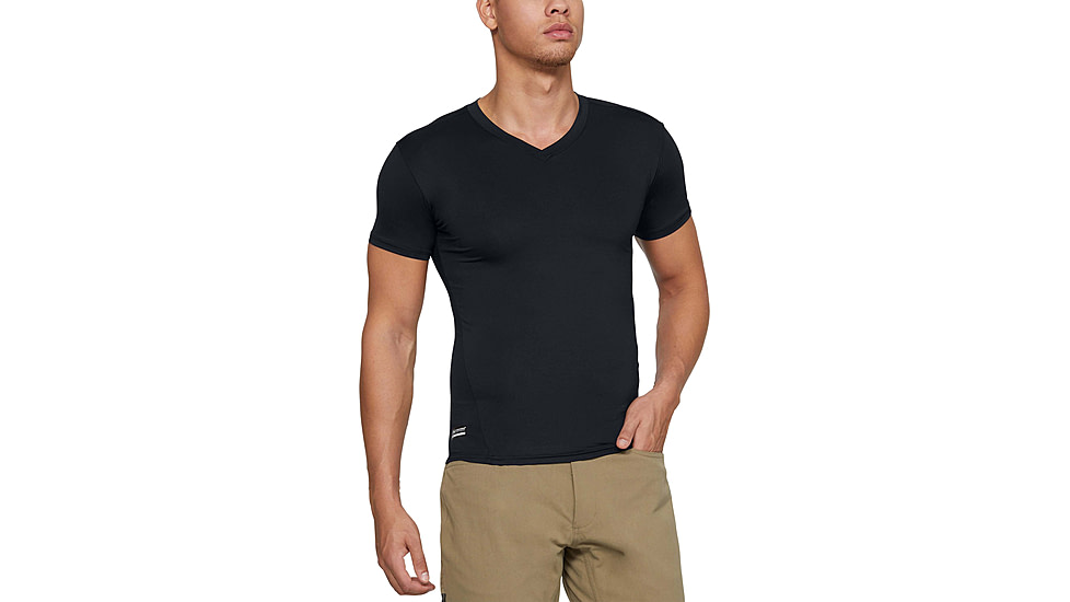 Under Armour Tactical HeatGear Compression V-Neck T-Shirt - Mens, Black, Large, 1216010001LG