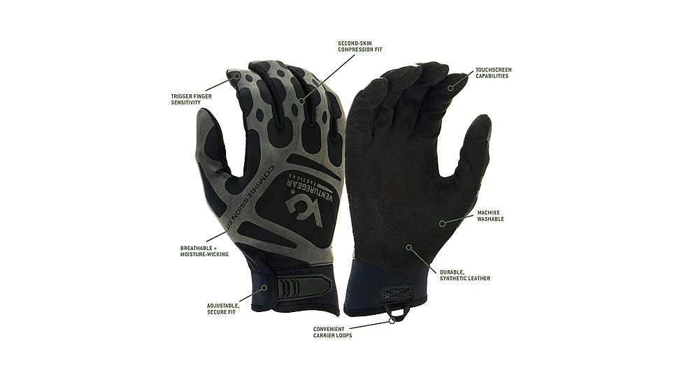 Venture Gear Tactical Comprss Training H&amp;L Glove, Black, Medium, VGTG10BM