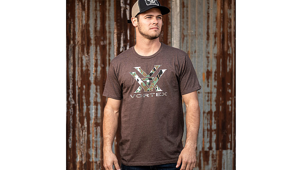 Vortex Camo Logo Short Sleeve T-Shirt - Mens, Brown Heather, Small, 120-15-BRHS