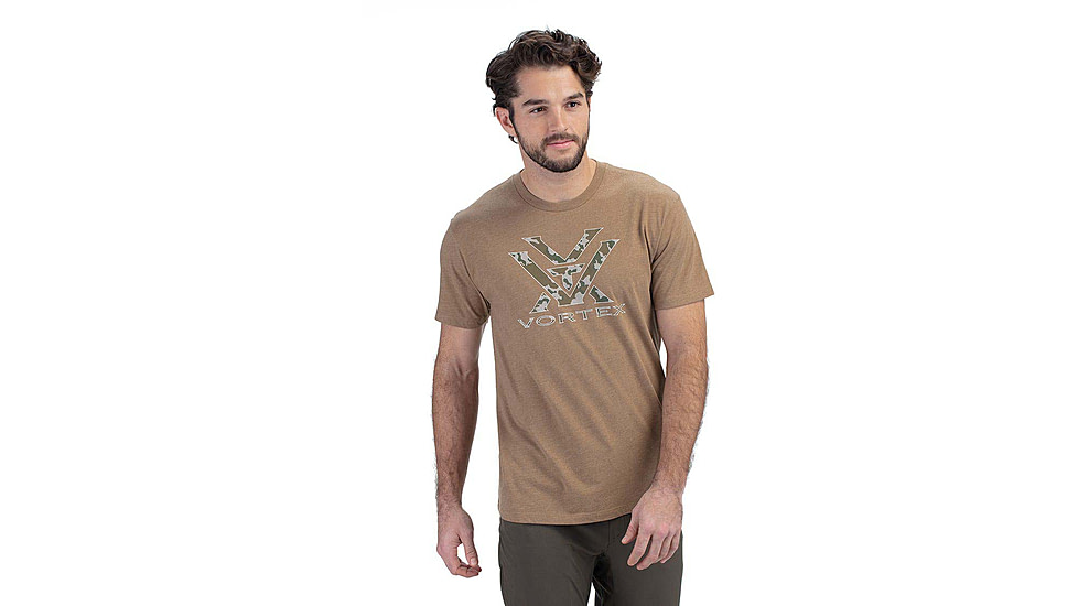 Vortex Camo Logo Short Sleeve T-Shirts - Mens, Coyote Heather, M, 120-15-CHEM