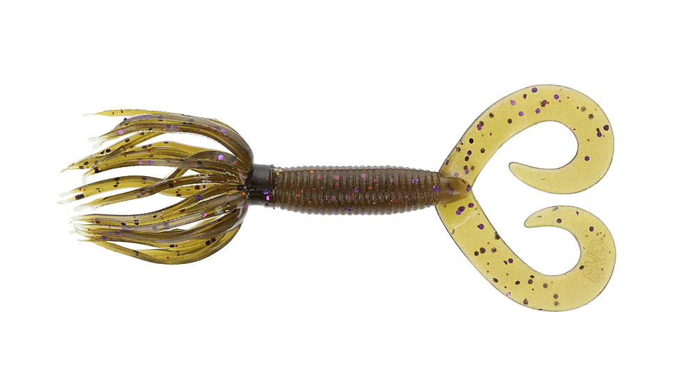 Yamamoto Baits Double Tail Hula Grubs - 10 Packs, Green Pumpkin w/ Purple &amp; Copper Flake, YAM-93-10-330