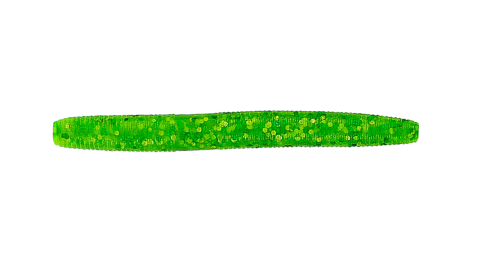 Yamamoto Baits Slim Senko Worm, 10, 3in, Chartreuse/Large Chartreuse &amp; Green Flake, YAM-9B-10-169