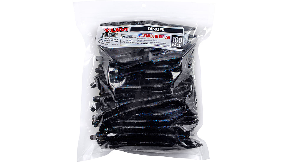 Yum Dinger Bulk Bait, 100 Pack, 5in, Black Blue Flake, YDG5BK21-100