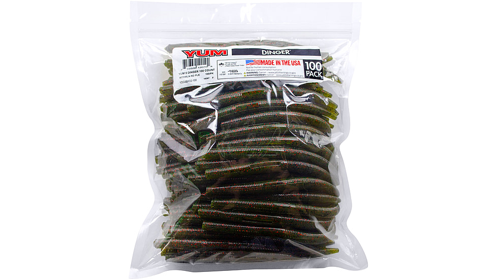 Yum Dinger Bulk Bait, 100 Pack, 5in, Watermelon Red Flake, YDG5BK02-100