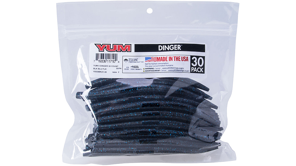 Yum Dinger Bulk Bait, 5in, Black Blue Flake, YDG5BK21-30