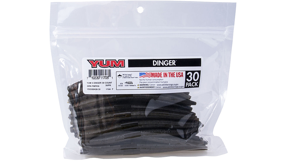 Yum Dinger Bulk Bait, 5in, Green Pumpkin, YDG5BK08-30