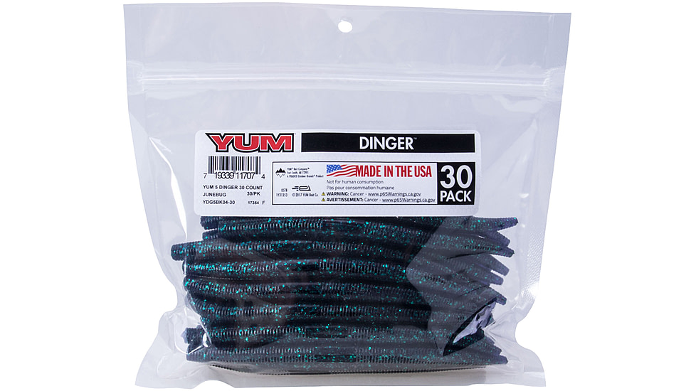 Yum Dinger Bulk Bait, 5in, Junebug, YDG5BK04-30