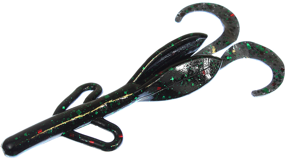 Zoom Baby Brush Hog Creature Bait, 12 Pack, 4in, Black Emerald, 042136X
