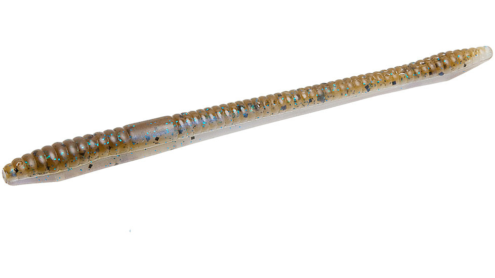 Zoom Finesse Worm, 20 Pack, 4.5in, Green Pumpkin Blue Flash 20p, 4294