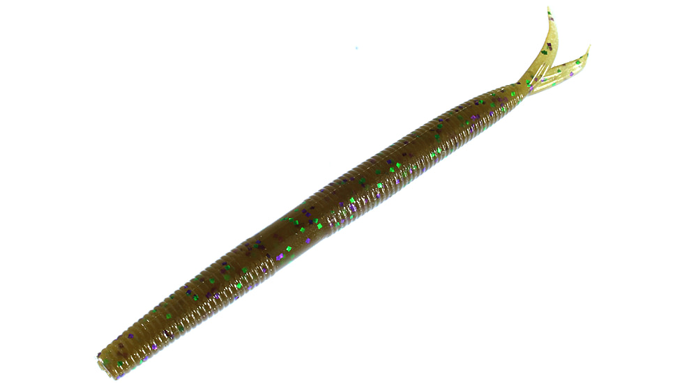 Zoom Fluke Stick Jr Bait, 10 Pack, 5in, Green Pump Purple Green, 126349