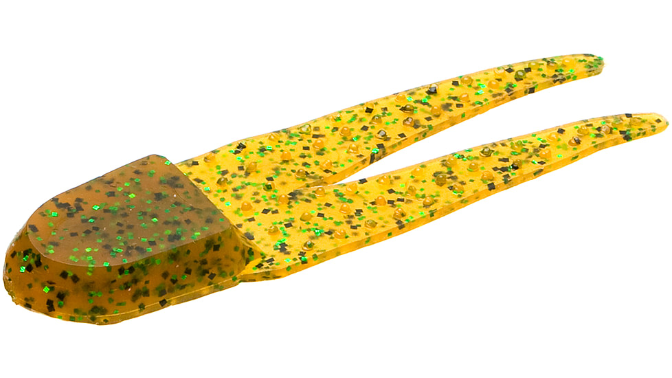 Zoom Pro Chunk Jig Trailer, 5 Pack, 3 1/2in, Rootbeer Pepper Green, 048097X