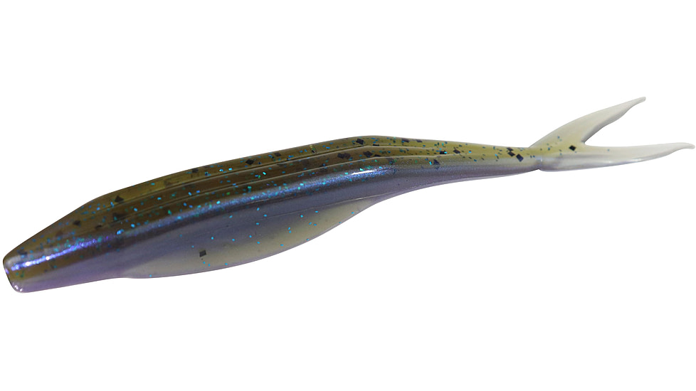 Zoom Super Fluke Jr Baitfish Imitator, 10 Pack, 4in, Green Pumpkin Blue Flash, 056294X