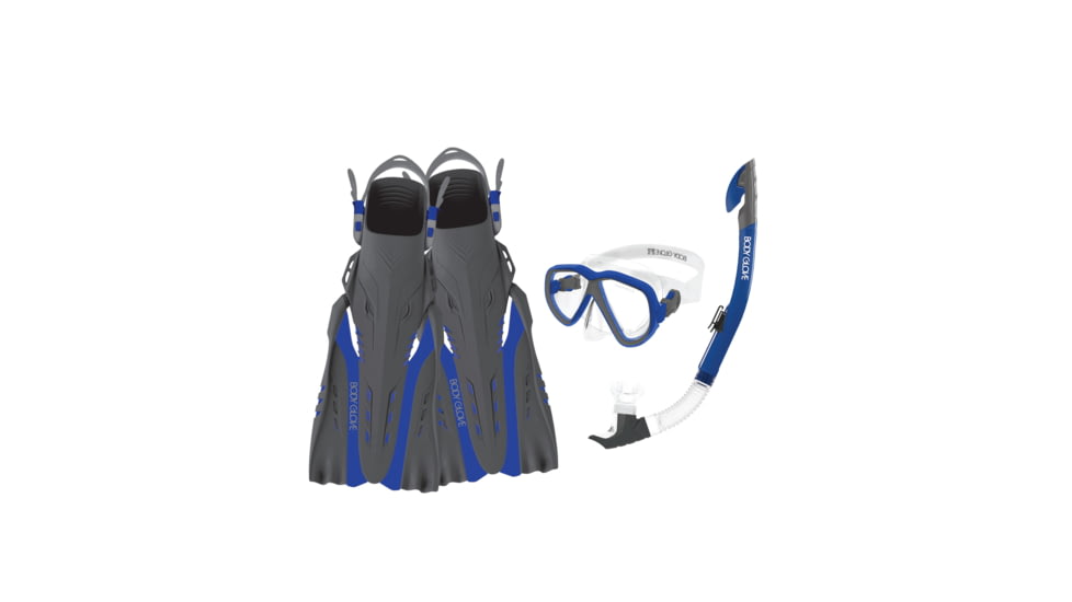 Body Glove Azores Mask/Snorkel/Fin Snorkeling Set - Blue/Grey B0F19312, S/M, Blue/Grey, 17042SET-BLUGRY-S/M