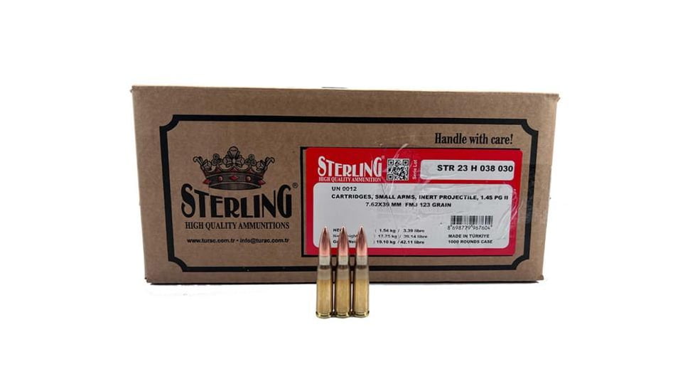 Century Arms Sterling Brass Case Rifle Ammo 7.62x39 123gr FMJ 1000/ct Case 50 Boxes of 20/ct 1D8FE284, YCAM8190