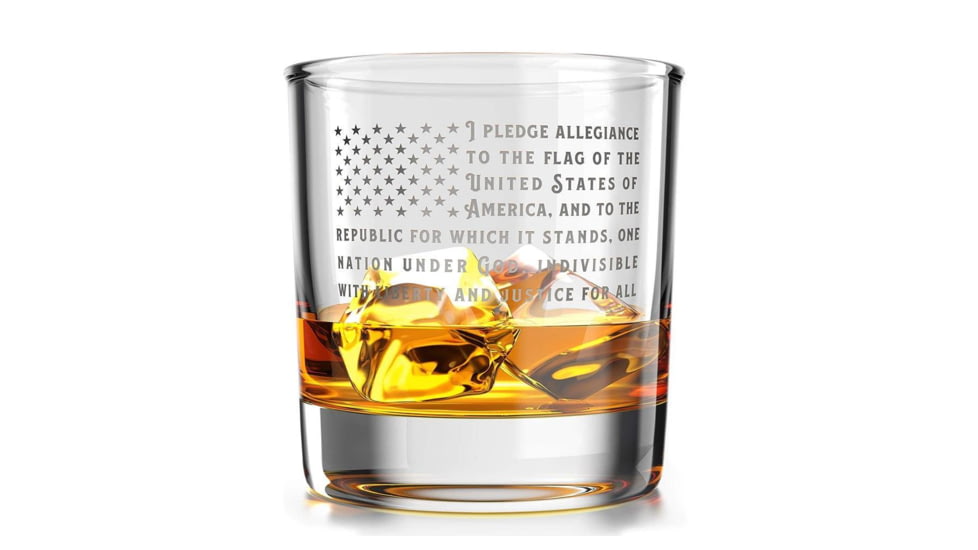 Old Southern Brass Pledge of Allegiance American Flag Whiskey Glass, Clear, 10 oz, OSB-WG-POA