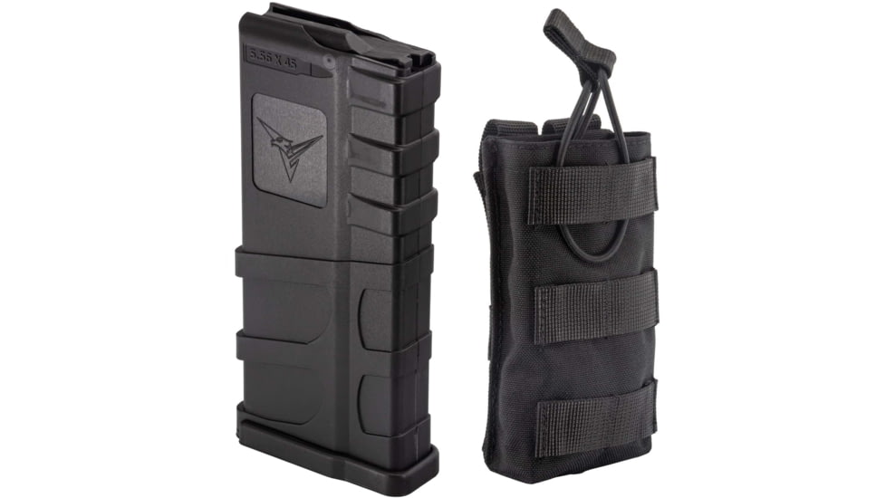 1 TRYBE Defense AR-15 Extended Grasp 10-Round Magazine and 1 TRYBE Defense Single 5.56 Magazine Pouch, Black