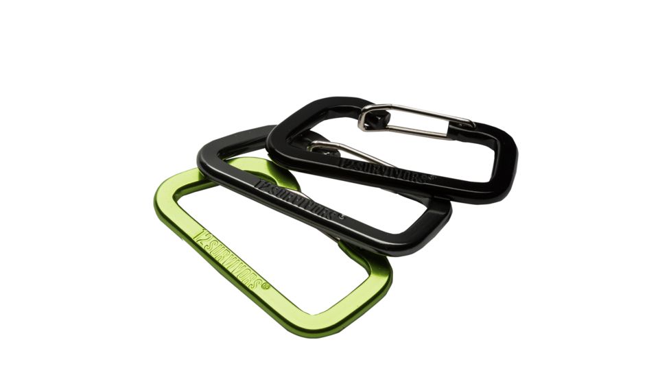 12 Survivors Carabiners - 3 Pack, Gray, Black, Green, TS79005