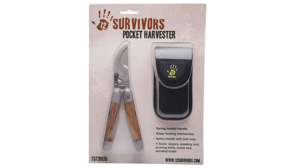 12 Survivors Pocket Harvester, Zebra Wood Handle, TS72002B