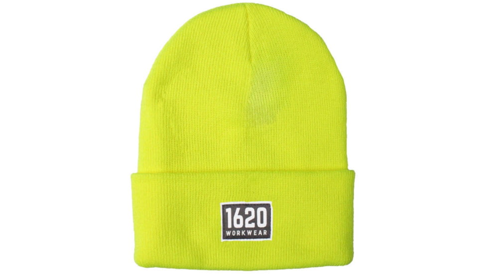 1620 Workwear Cuffed Beanie, Patch, Hi Vis Yellow, One Size, A-06-Y