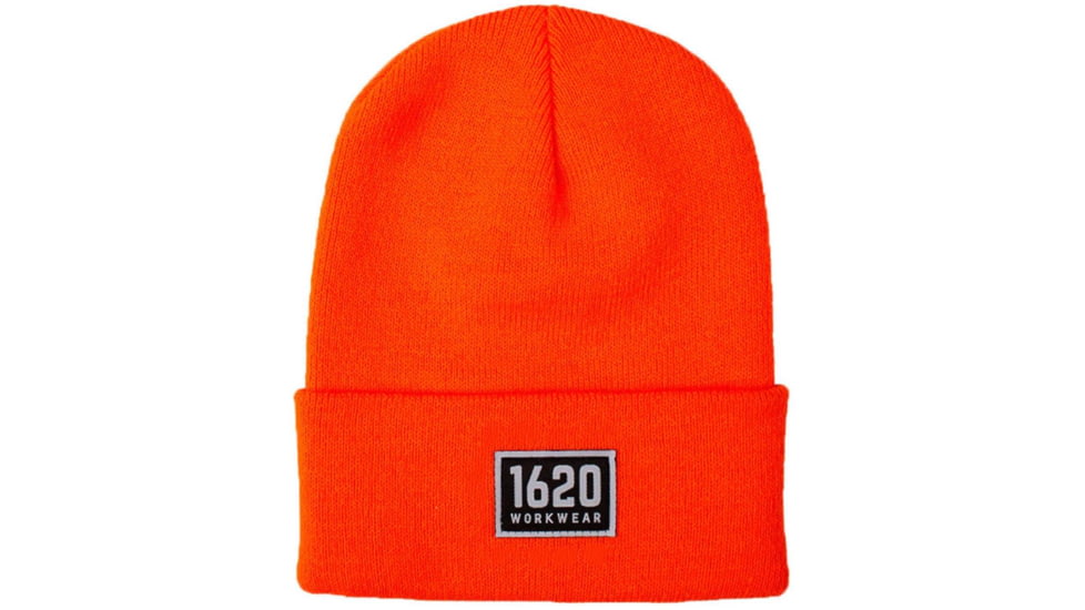 1620 Workwear Cuffed Beanie, Patch, Hunter Orange, One Size, A-06-O