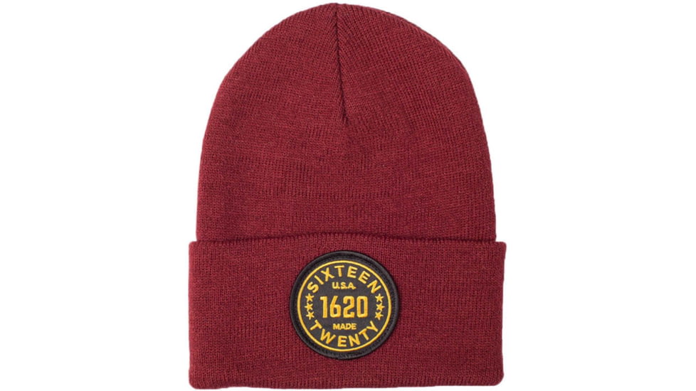 1620 Workwear Cuffed Beanie, Roundel, Burgundy, One Size, A-08-M